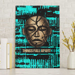 Chinua Achebe Canvas Wall Art with Tribal Mask Design, Things Fall Apart Quote and Teal Abstract - African Pride