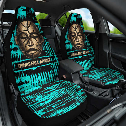 Chinua Achebe Car Seat Cover with Tribal Mask Design, Things Fall Apart Quote and Teal Abstract - African Pride