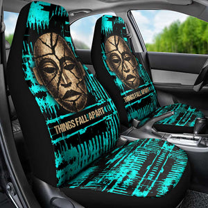 Chinua Achebe Car Seat Cover with Tribal Mask Design, Things Fall Apart Quote and Teal Abstract - African Pride