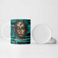 Chinua Achebe Ceramic Mug with Tribal Mask Design, Things Fall Apart Quote and Teal Abstract - African Pride