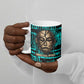 Chinua Achebe Ceramic Mug with Tribal Mask Design, Things Fall Apart Quote and Teal Abstract - African Pride