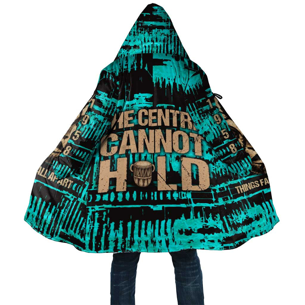 Chinua Achebe Cloak with Tribal Mask Design, Things Fall Apart Quote and Teal Abstract - African Pride