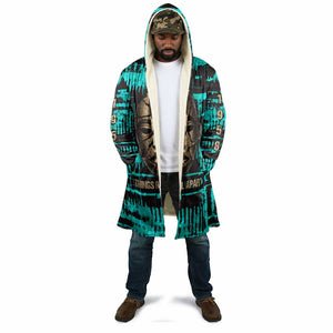 Chinua Achebe Cloak with Tribal Mask Design, Things Fall Apart Quote and Teal Abstract - African Pride