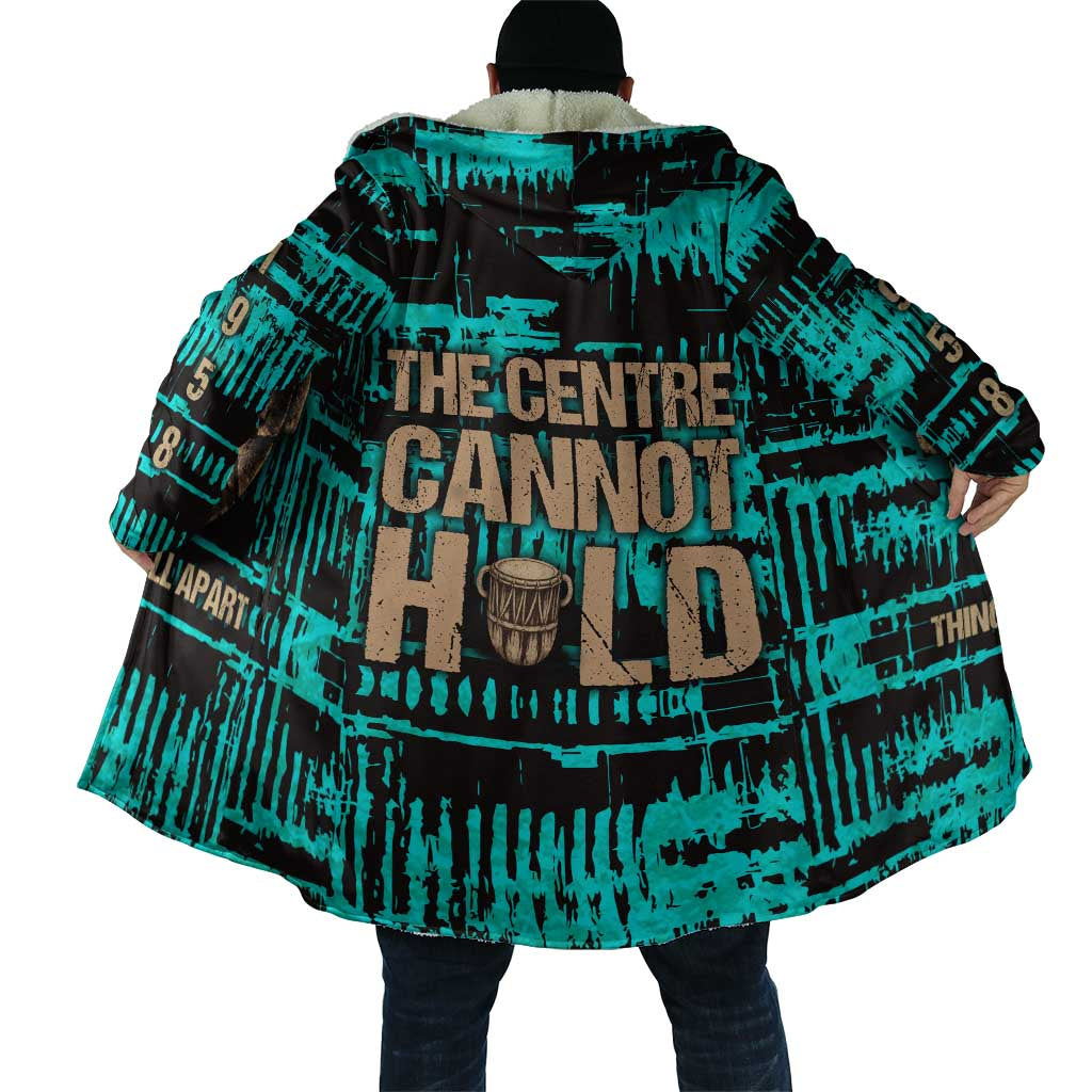 Chinua Achebe Cloak with Tribal Mask Design, Things Fall Apart Quote and Teal Abstract - African Pride