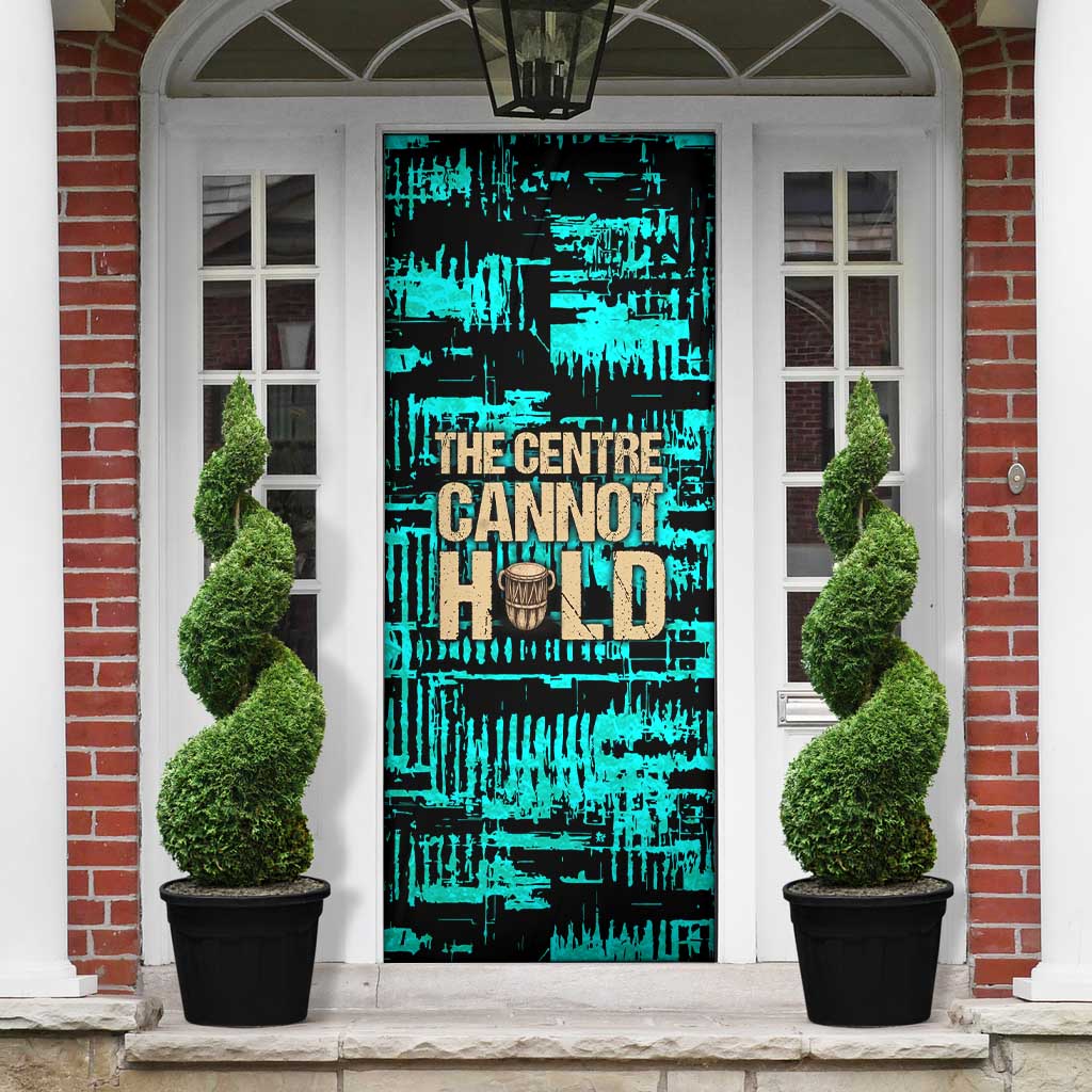 Chinua Achebe Door Cover with Tribal Mask Design, Things Fall Apart Quote and Teal Abstract - African Pride