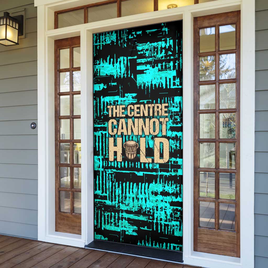 Chinua Achebe Door Cover with Tribal Mask Design, Things Fall Apart Quote and Teal Abstract - African Pride