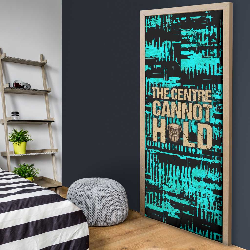 Chinua Achebe Door Cover with Tribal Mask Design, Things Fall Apart Quote and Teal Abstract - African Pride