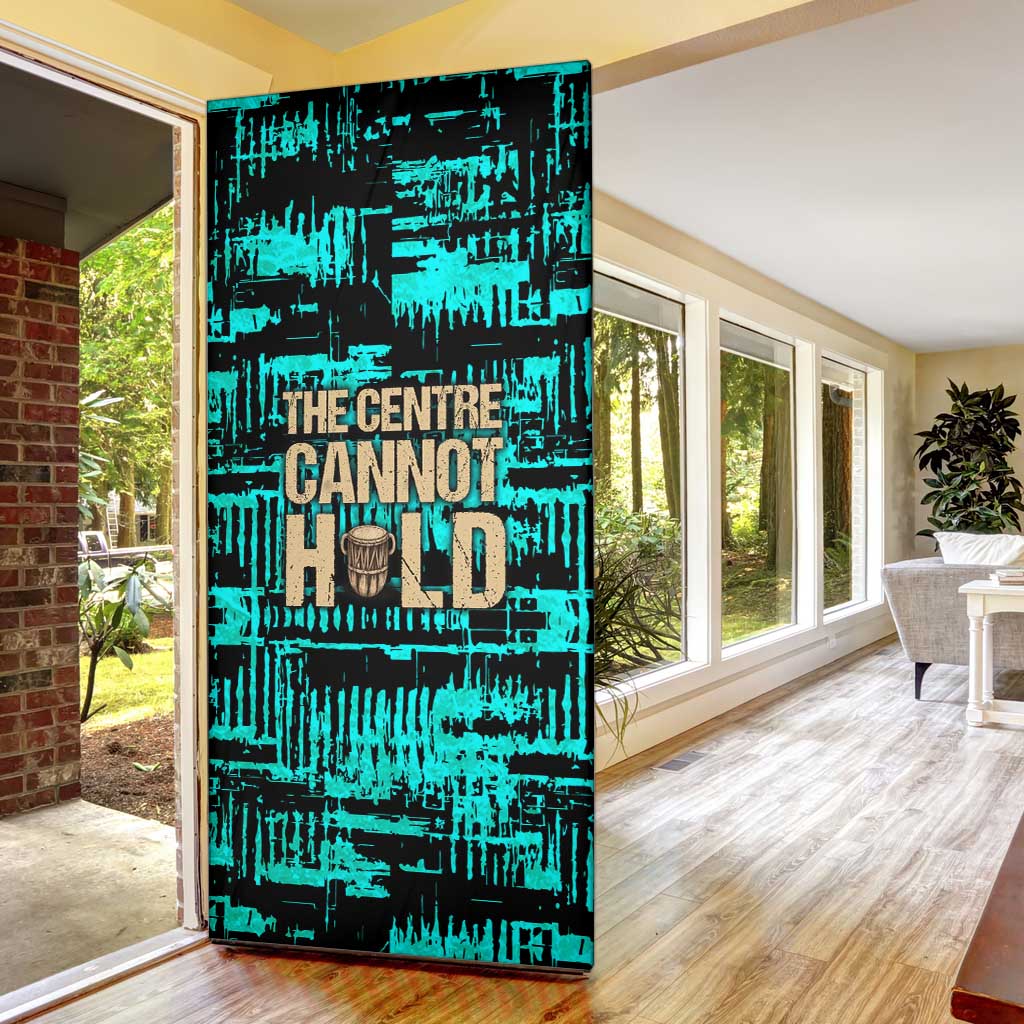 Chinua Achebe Door Cover with Tribal Mask Design, Things Fall Apart Quote and Teal Abstract - African Pride