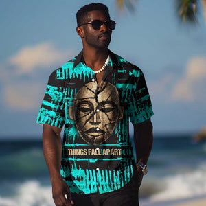 Chinua Achebe Hawaiian Shirt with Tribal Mask Design, Things Fall Apart Quote and Teal Abstract - African Pride