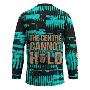 Chinua Achebe Hockey Jersey with Tribal Mask Design, Things Fall Apart Quote and Teal Abstract - African Pride