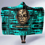 Chinua Achebe Hooded Blanket with Tribal Mask Design, Things Fall Apart Quote and Teal Abstract - African Pride