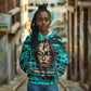 Chinua Achebe Hoodie with Tribal Mask Design, Things Fall Apart Quote and Teal Abstract - African Pride