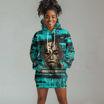 Chinua Achebe Hoodie Dress with Tribal Mask Design, Things Fall Apart Quote and Teal Abstract - African Pride