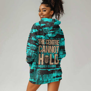 Chinua Achebe Hoodie Dress with Tribal Mask Design, Things Fall Apart Quote and Teal Abstract - African Pride