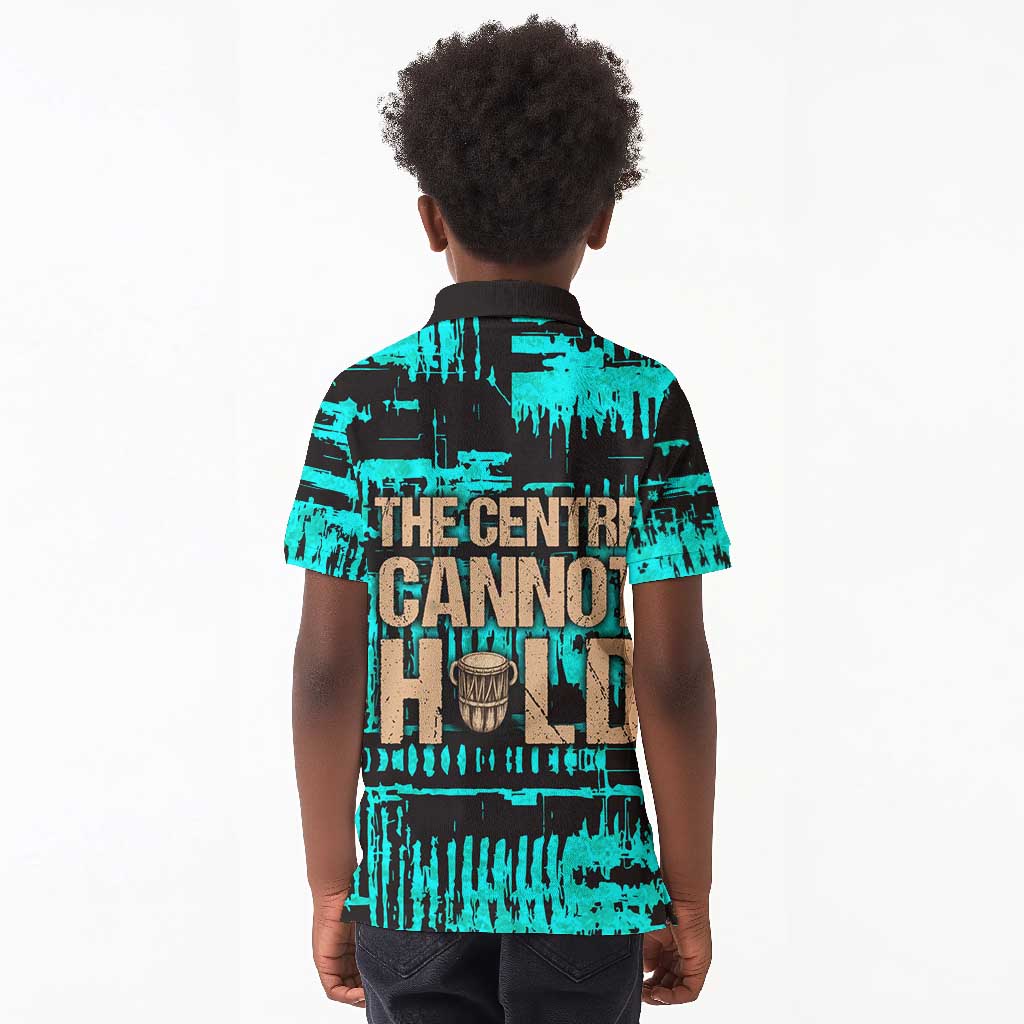Chinua Achebe Kid Polo Shirt with Tribal Mask Design, Things Fall Apart Quote and Teal Abstract - African Pride
