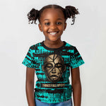 Chinua Achebe Kid T shirt with Tribal Mask Design, Things Fall Apart Quote and Teal Abstract - African Pride