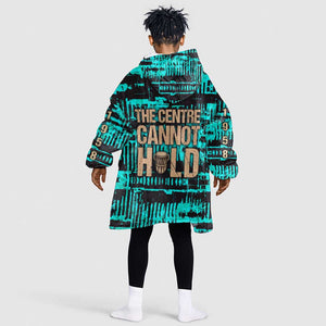 Chinua Achebe Kid Wearable Blanket Hoodie with Tribal Mask Design, Things Fall Apart Quote and Teal Abstract - African Pride