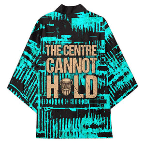 Chinua Achebe Kimono with Tribal Mask Design, Things Fall Apart Quote and Teal Abstract - African Pride
