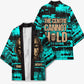 Chinua Achebe Kimono with Tribal Mask Design, Things Fall Apart Quote and Teal Abstract - African Pride