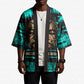 Chinua Achebe Kimono with Tribal Mask Design, Things Fall Apart Quote and Teal Abstract - African Pride