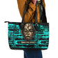 Chinua Achebe Leather Tote Bag with Tribal Mask Design, Things Fall Apart Quote and Teal Abstract - African Pride