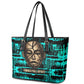 Chinua Achebe Leather Tote Bag with Tribal Mask Design, Things Fall Apart Quote and Teal Abstract - African Pride