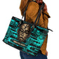 Chinua Achebe Leather Tote Bag with Tribal Mask Design, Things Fall Apart Quote and Teal Abstract - African Pride