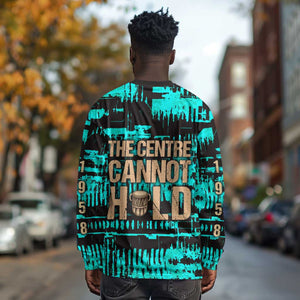 Chinua Achebe Long Sleeve Shirt with Tribal Mask Design, Things Fall Apart Quote and Teal Abstract - African Pride