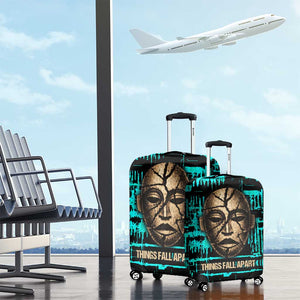 Chinua Achebe Luggage Cover with Tribal Mask Design, Things Fall Apart Quote and Teal Abstract - African Pride