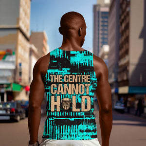 Chinua Achebe Men Tank Top with Tribal Mask Design, Things Fall Apart Quote and Teal Abstract - African Pride