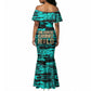 Chinua Achebe Mermaid Dress with Tribal Mask Design, Things Fall Apart Quote and Teal Abstract - African Pride