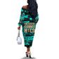 Chinua Achebe Off The Shoulder Long Sleeve Dress with Tribal Mask Design, Things Fall Apart Quote and Teal Abstract - African Pride