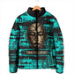 Chinua Achebe Padded Jacket with Tribal Mask Design, Things Fall Apart Quote and Teal Abstract - African Pride