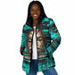 Chinua Achebe Padded Jacket with Tribal Mask Design, Things Fall Apart Quote and Teal Abstract - African Pride