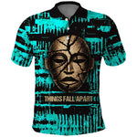 Chinua Achebe Polo Shirt with Tribal Mask Design, Things Fall Apart Quote and Teal Abstract - African Pride