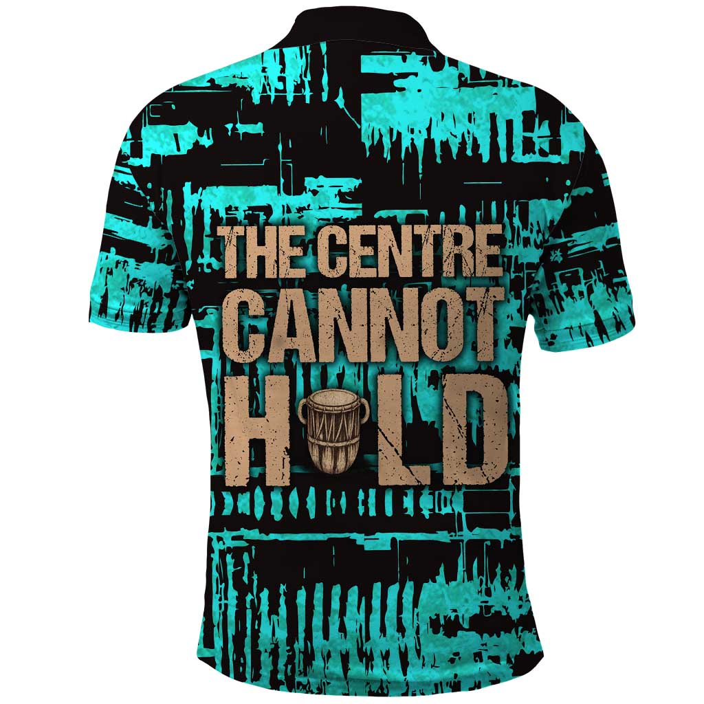 Chinua Achebe Polo Shirt with Tribal Mask Design, Things Fall Apart Quote and Teal Abstract - African Pride