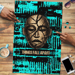 Chinua Achebe Puzzle with Tribal Mask Design, Things Fall Apart Quote and Teal Abstract - African Pride