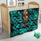 Chinua Achebe Quilt with Tribal Mask Design, Things Fall Apart Quote and Teal Abstract - African Pride