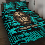 Chinua Achebe Quilt Bed Set with Tribal Mask Design, Things Fall Apart Quote and Teal Abstract - African Pride