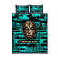 Chinua Achebe Quilt Bed Set with Tribal Mask Design, Things Fall Apart Quote and Teal Abstract - African Pride