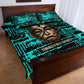 Chinua Achebe Quilt Bed Set with Tribal Mask Design, Things Fall Apart Quote and Teal Abstract - African Pride