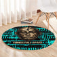 Chinua Achebe Round Carpet with Tribal Mask Design, Things Fall Apart Quote and Teal Abstract - African Pride