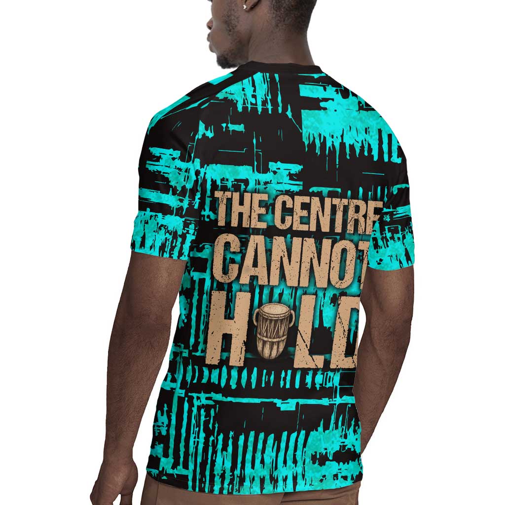 Chinua Achebe Rugby Jersey with Tribal Mask Design, Things Fall Apart Quote and Teal Abstract - African Pride