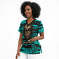 Chinua Achebe Scrub Top with Tribal Mask Design, Things Fall Apart Quote and Teal Abstract - African Pride