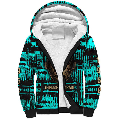 Chinua Achebe Sherpa Hoodie with Tribal Mask Design, Things Fall Apart Quote and Teal Abstract - African Pride