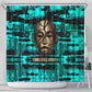 Chinua Achebe Shower Curtain with Tribal Mask Design, Things Fall Apart Quote and Teal Abstract - African Pride