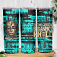 Chinua Achebe Skinny Tumbler with Tribal Mask Design, Things Fall Apart Quote and Teal Abstract - African Pride