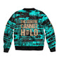 Chinua Achebe Sleeve Zip Bomber Jacket with Tribal Mask Design, Things Fall Apart Quote and Teal Abstract - African Pride