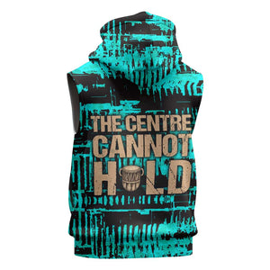 Chinua Achebe Sleeveless Hoodie with Tribal Mask Design, Things Fall Apart Quote and Teal Abstract - African Pride