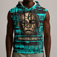 Chinua Achebe Sleeveless Hoodie with Tribal Mask Design, Things Fall Apart Quote and Teal Abstract - African Pride